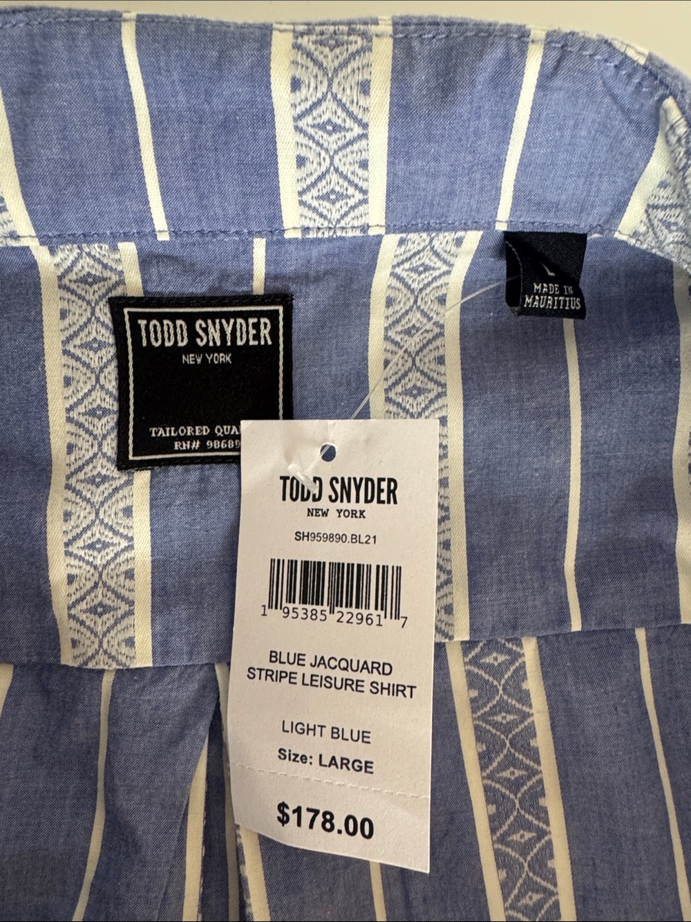 Todd Snyder Blue Jacquard Stripe Leisure Shirt - Picture 5 of 7